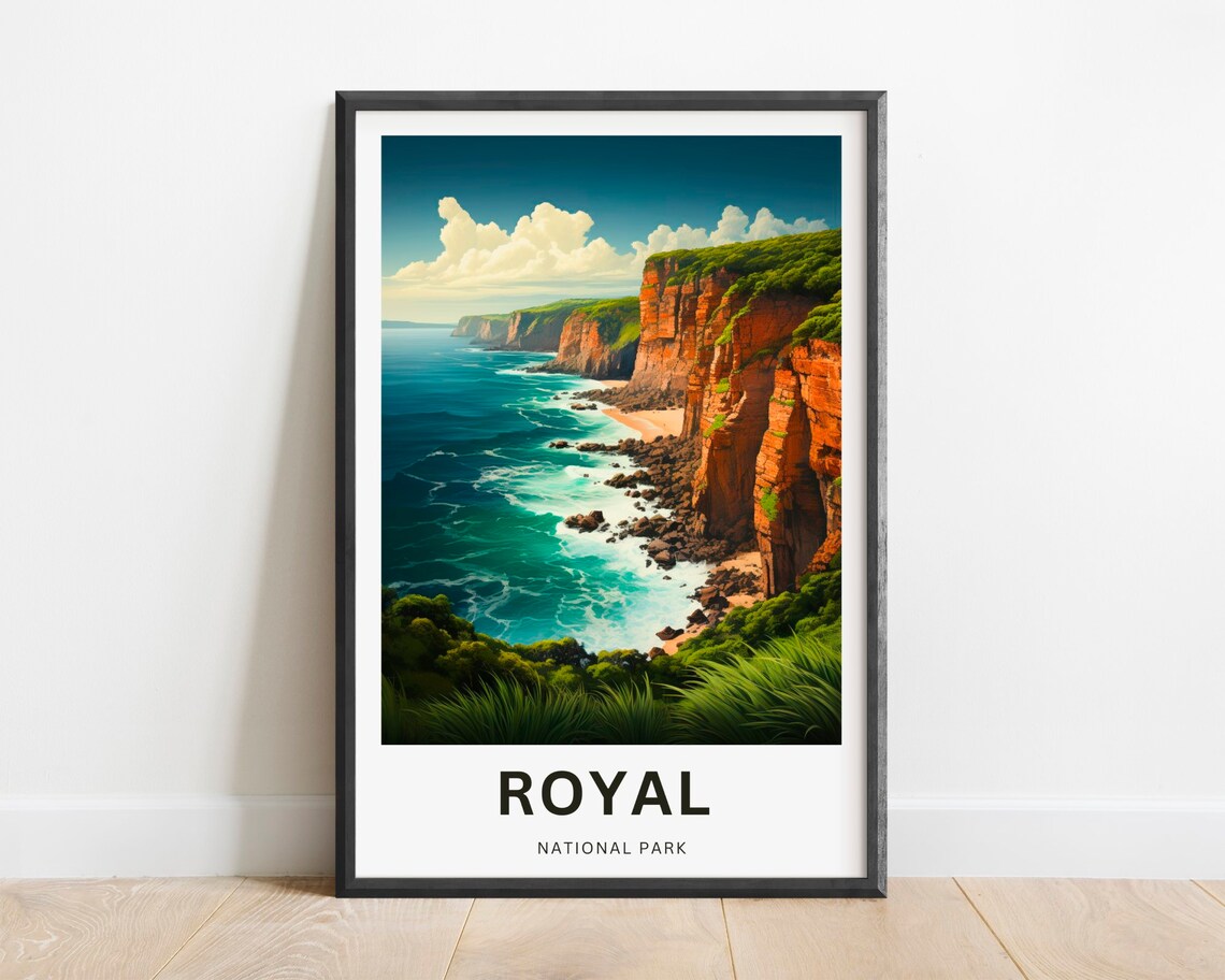 Royal National Park Red Coastal Cliffs Ocean Illustrated Travel Poster
