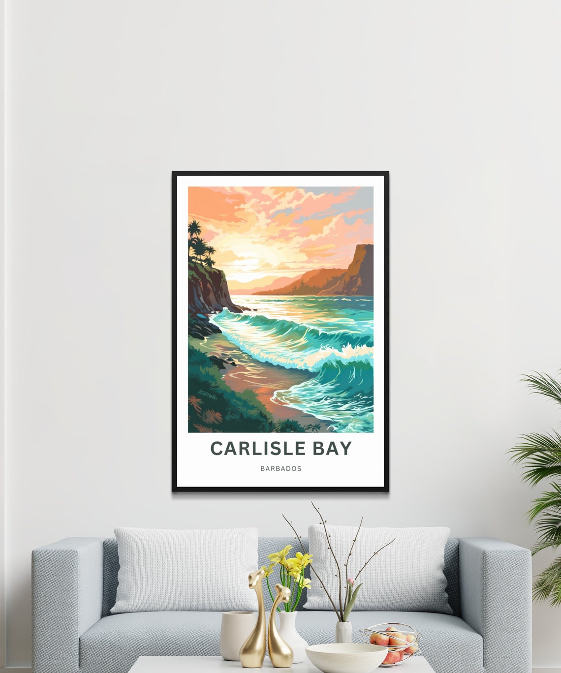 Carlisle Bay Barbados Personalized Sunset Beach Waves Travel Poster - Image 3