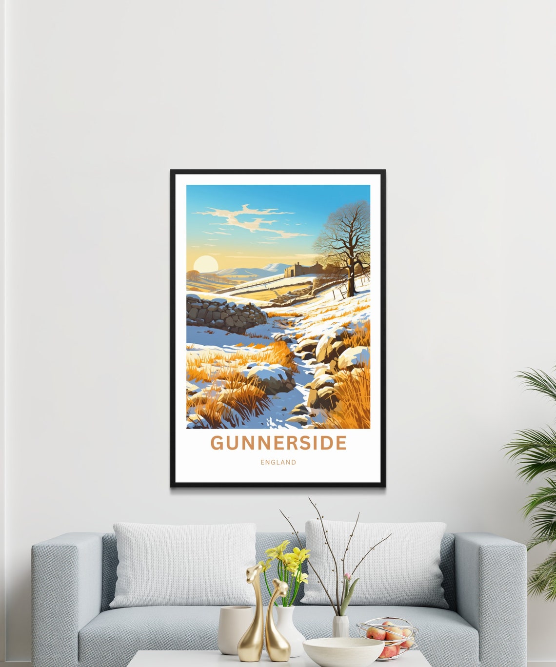 Gunnerside England Winter Snow Stone Wall Landscape Travel Poster - Image 3