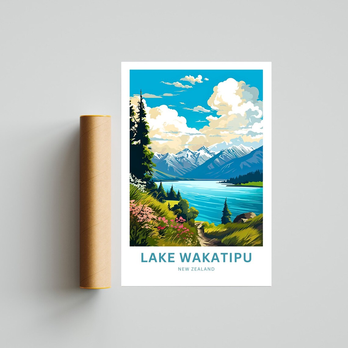 Lake Wakatipu New Zealand Scenic Wildflower Lakeside Trail Poster - Image 4