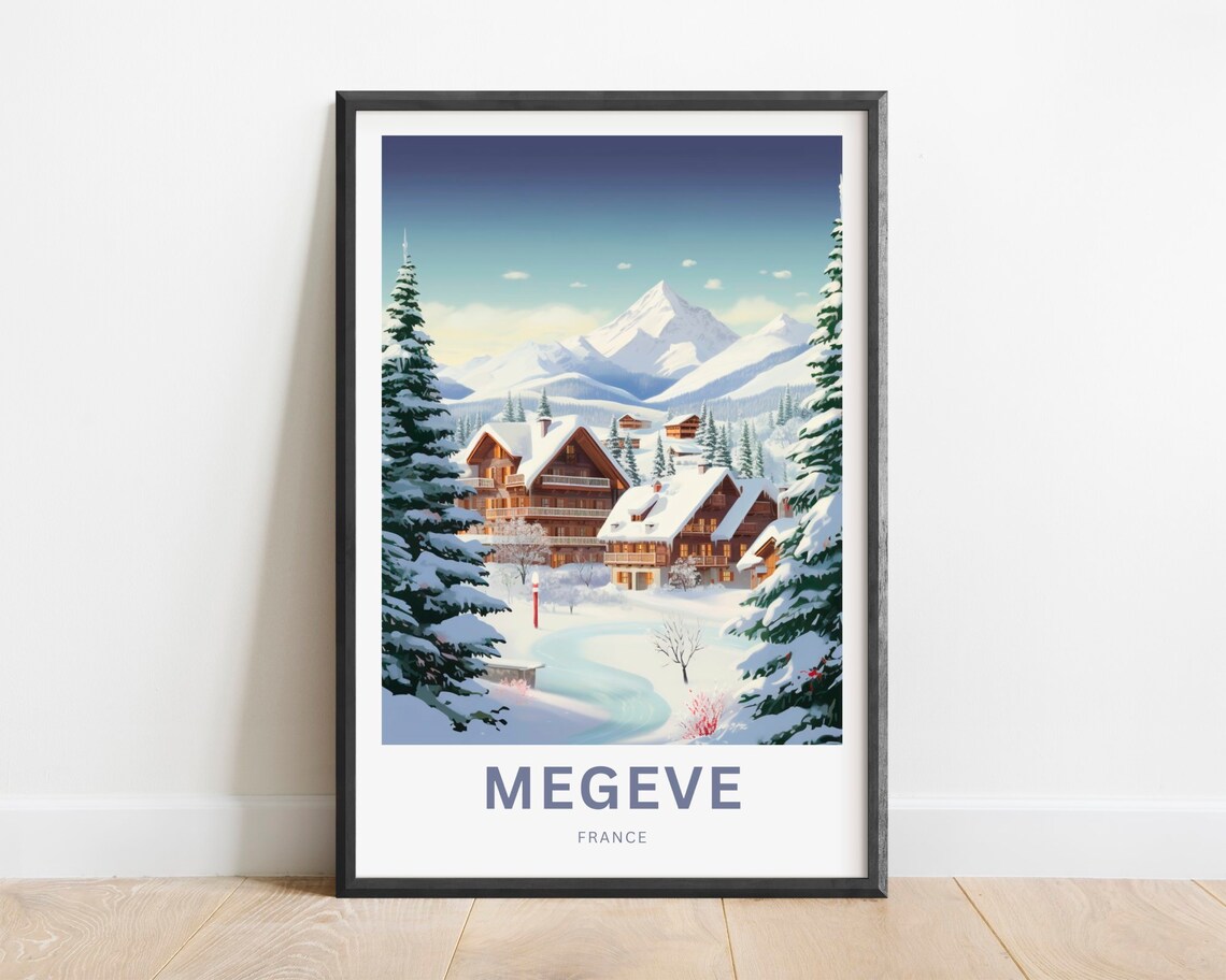 Megeve France Snowy Alpine Village Ski Resort Winter Travel Poster