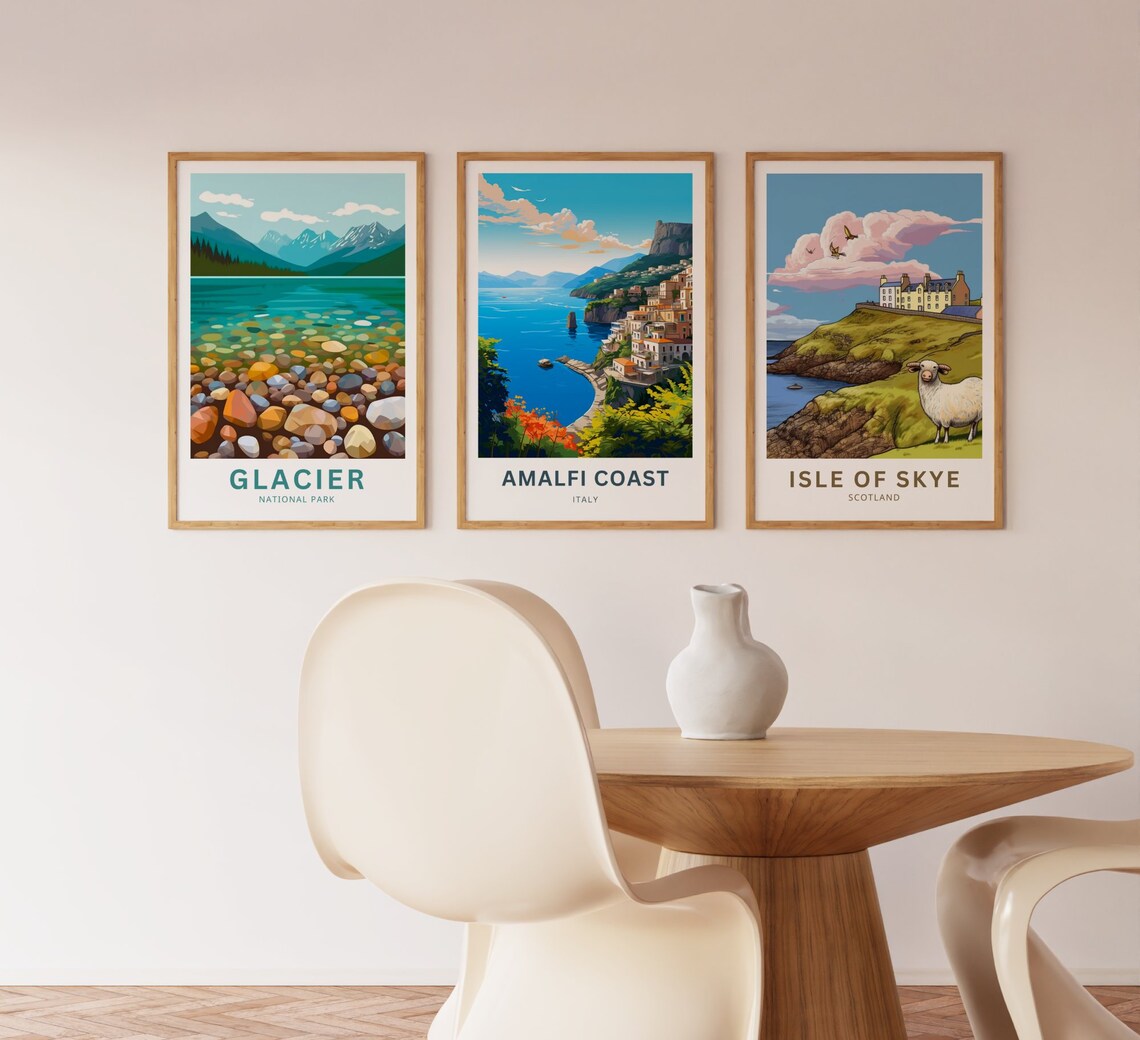 Amalfi Coast Italy Cliffside Village Boats Blue Bay Travel Poster - Image 3