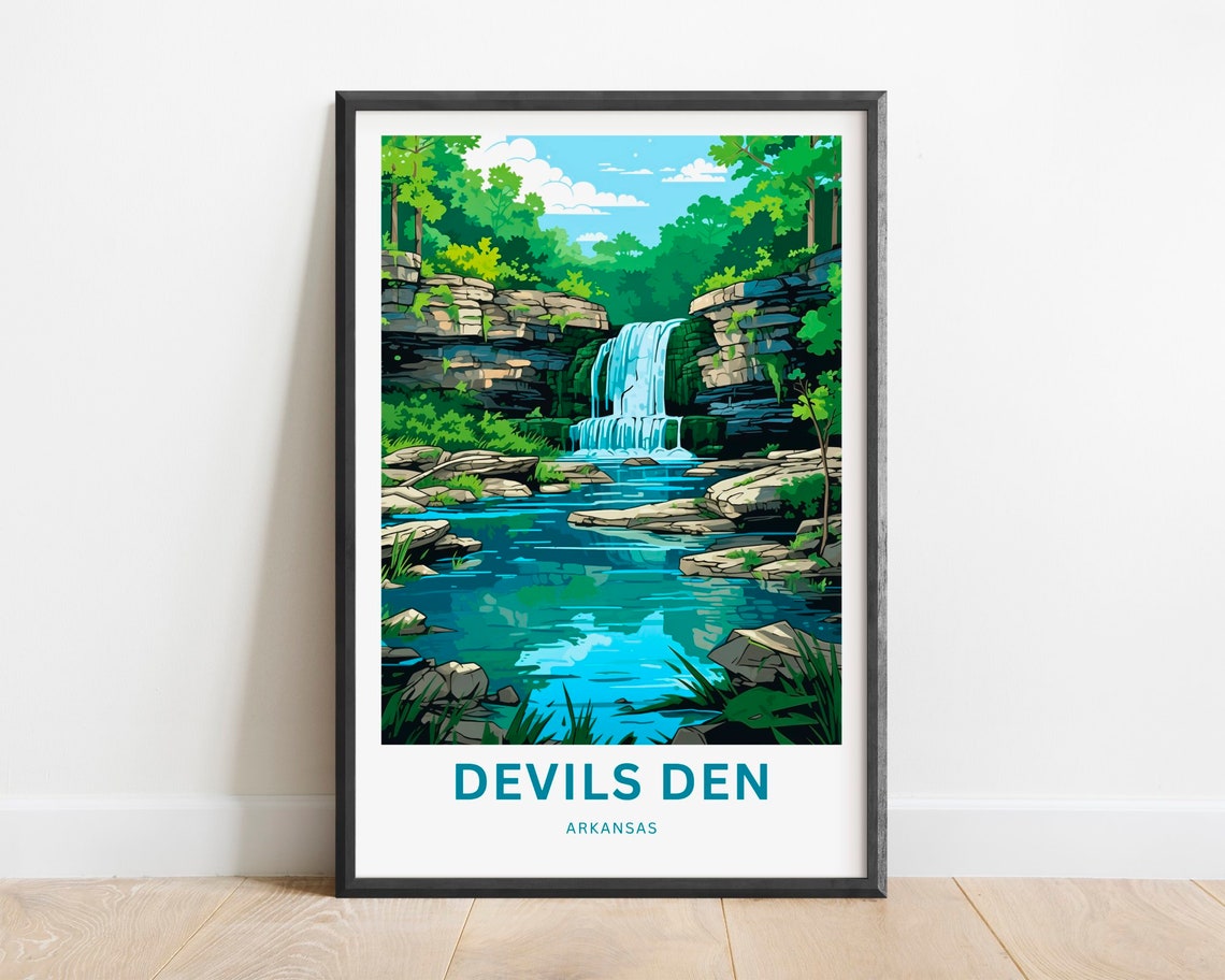 Devils Den Arkansas Limestone Falls Turquoise Pool Travel Poster