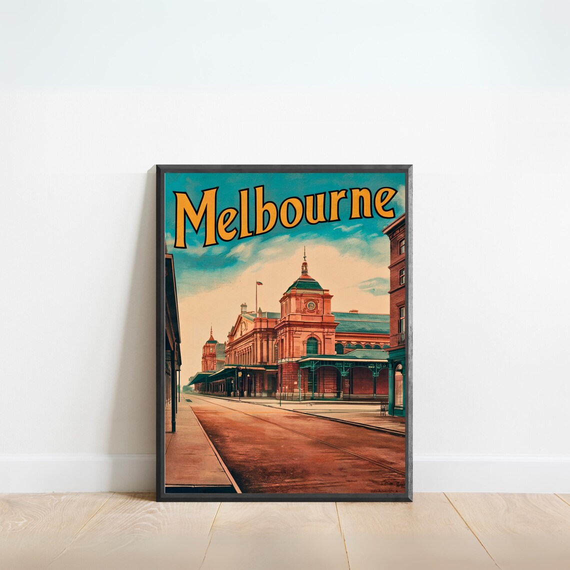 Melbourne Australia Historic Station Street Vintage Travel Poster