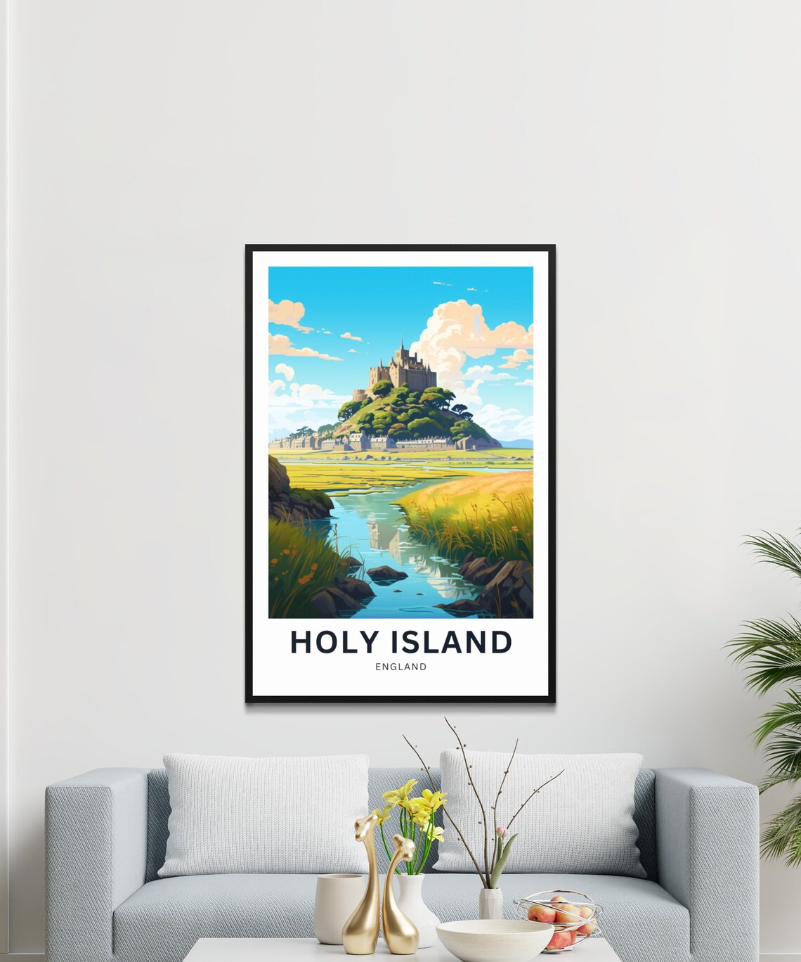 Holy Island England Lindisfarne Castle Hill Personalized Travel Poster - Image 3