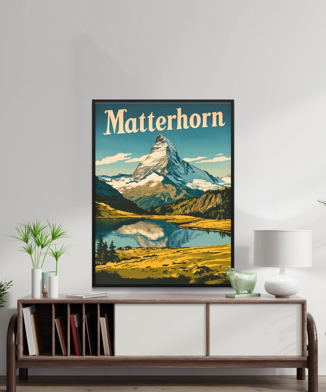 Matterhorn Alpine Lake Mirror Reflection Golden Valley Vintage Poster - Image 2