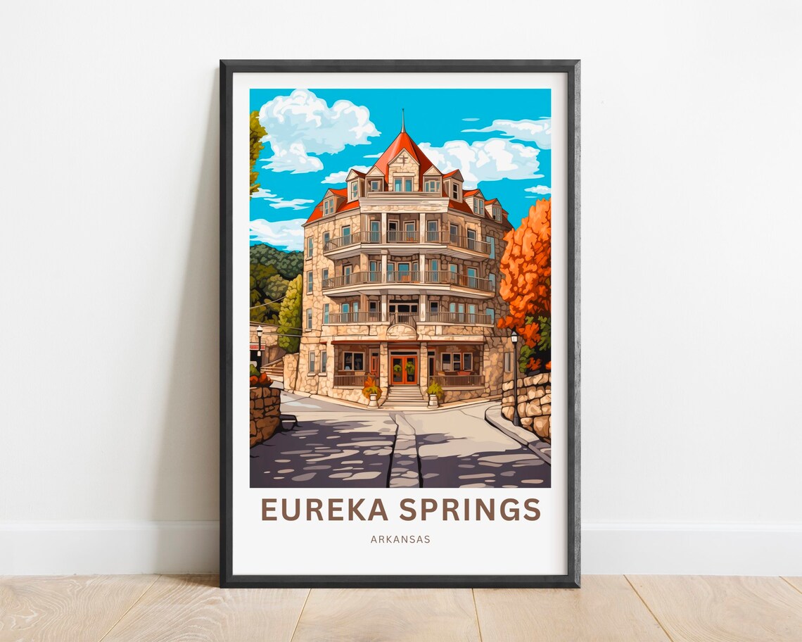 Eureka Springs Arkansas Historic Stone Hotel Autumn Travel Poster