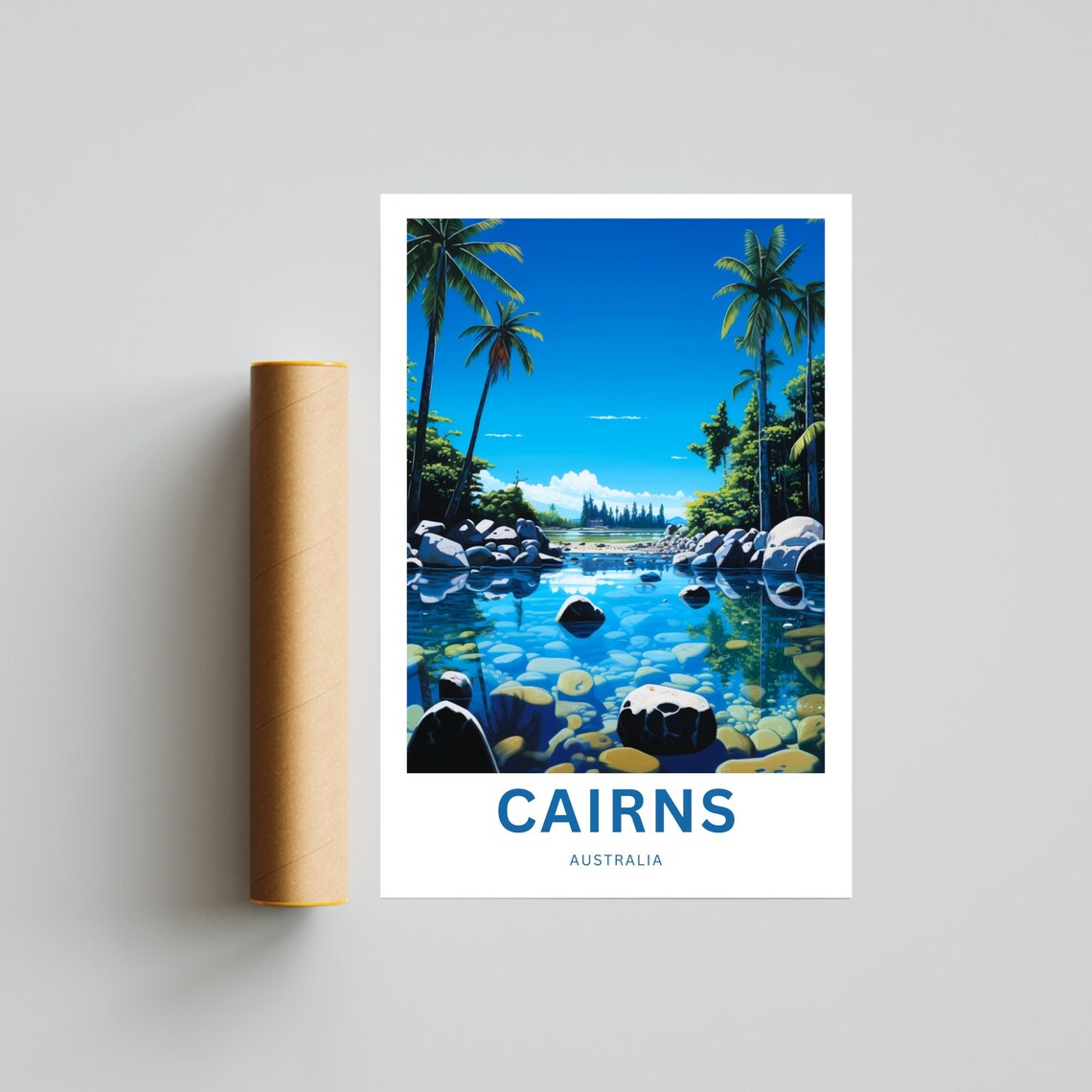 Cairns Australia Tropical Creek Palm Lagoon Blue Water Travel Poster - Image 4