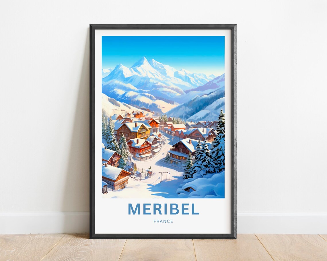 Meribel France Alpine Peak Village Snow Retro Winter Scene Poster