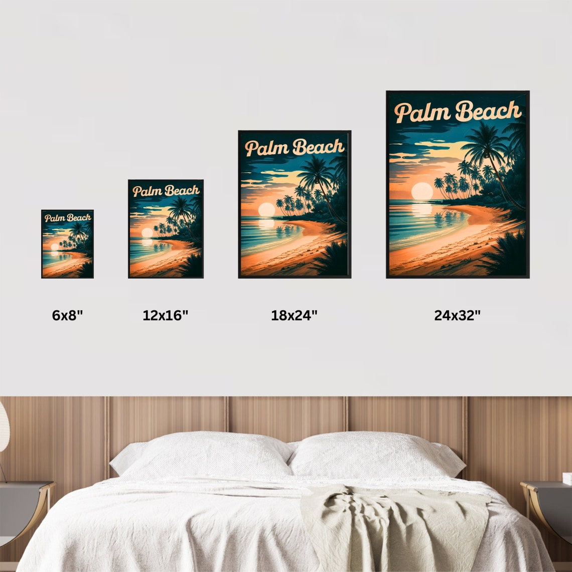 Palm Beach Sunset Silhouette Palms Beach Retro Vintage Travel Poster - Image 4