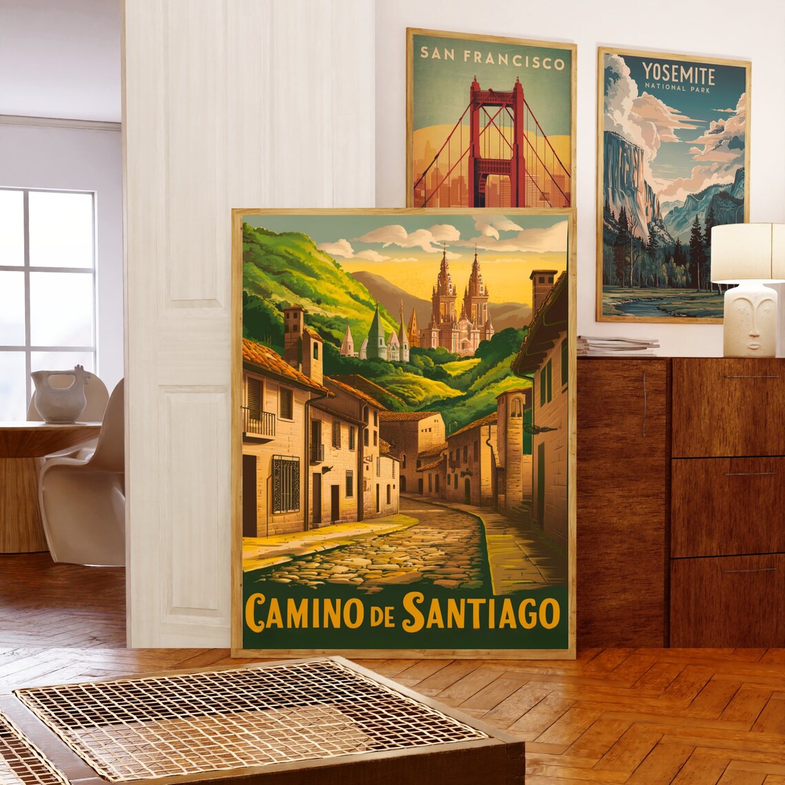 Camino de Santiago Cobblestone Village Cathedral Travel Poster - Image 5