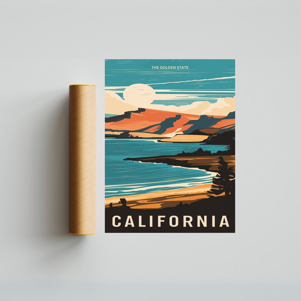 California Golden Coastline Sunset Cliffs Seaside Travel Poster - Image 3