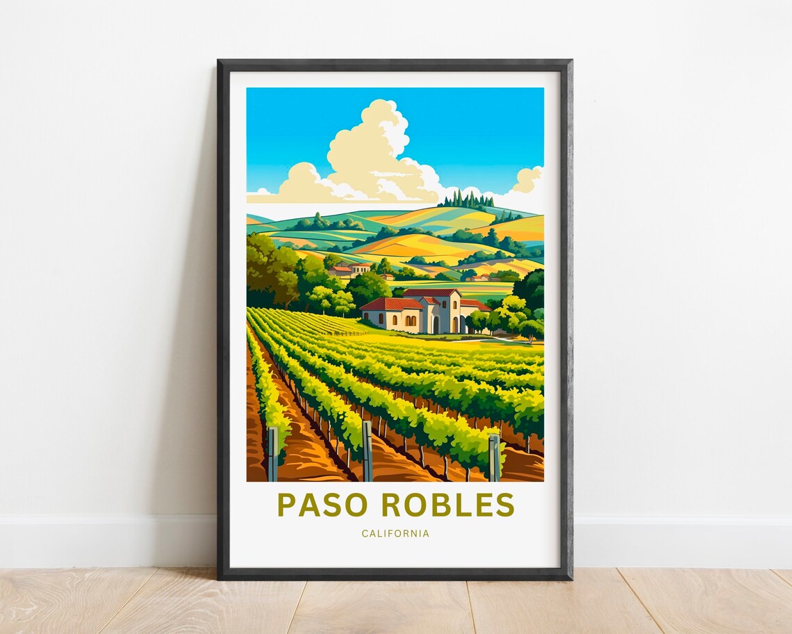 Paso Robles California Winery Rows Customizable Vineyard Travel Poster
