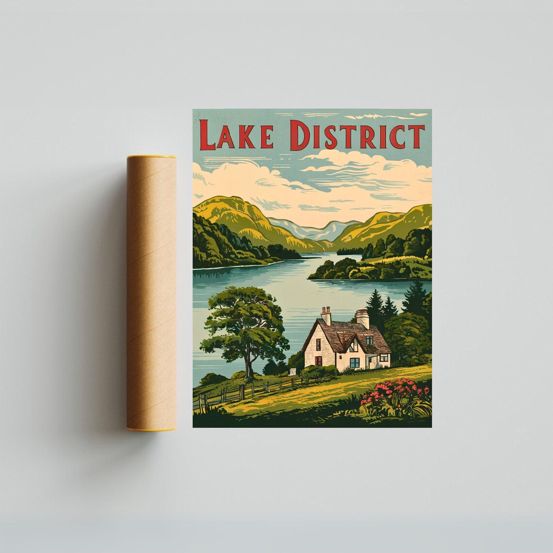 Lake District Vintage Poster Lakeside Cottage Among Green Fells - Image 4