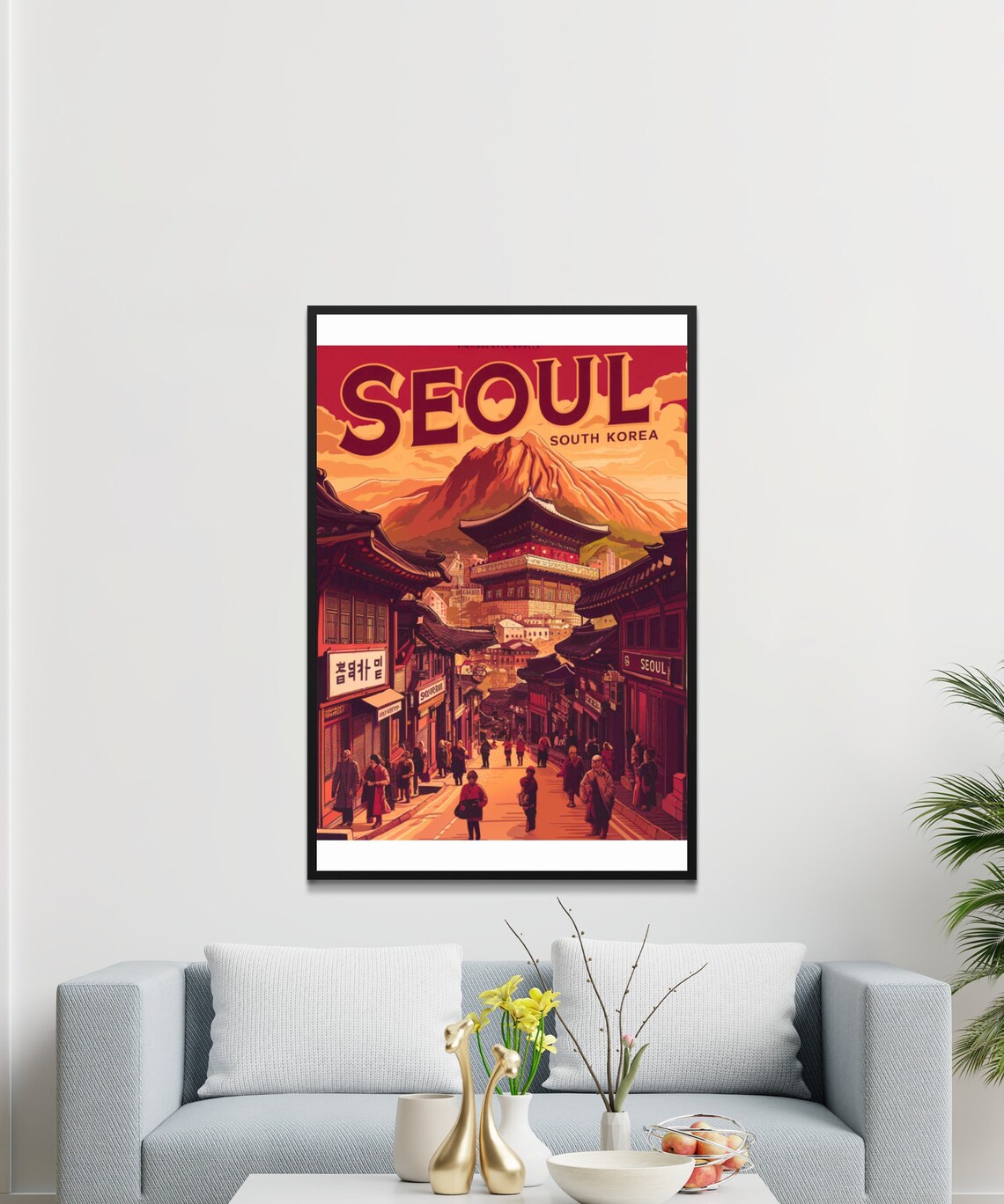 Seoul South Korea Old Town Temple Street Sunset Travel Poster - Image 2