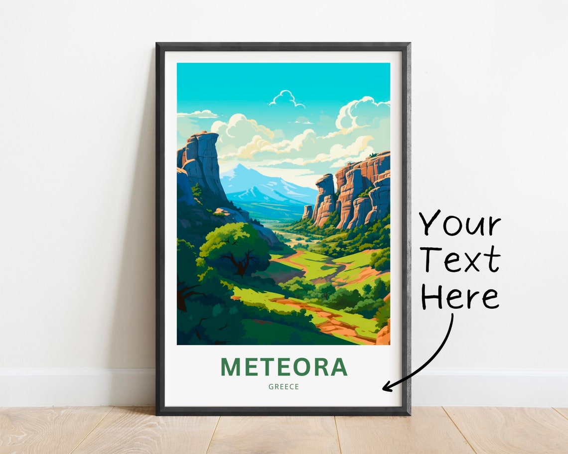 Personalized Meteora Greece Valley Rock Pillars Custom Travel Poster
