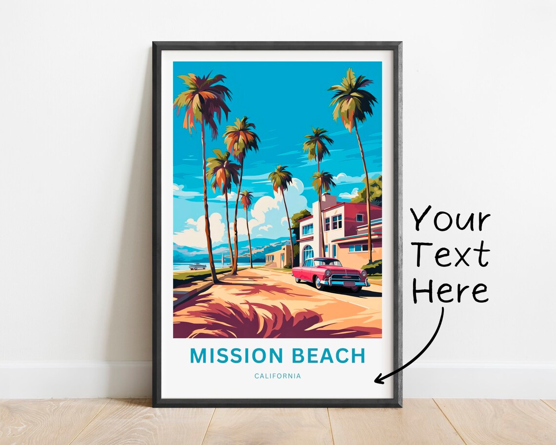 Personalized Mission Beach California Custom Text Palm Travel Poster