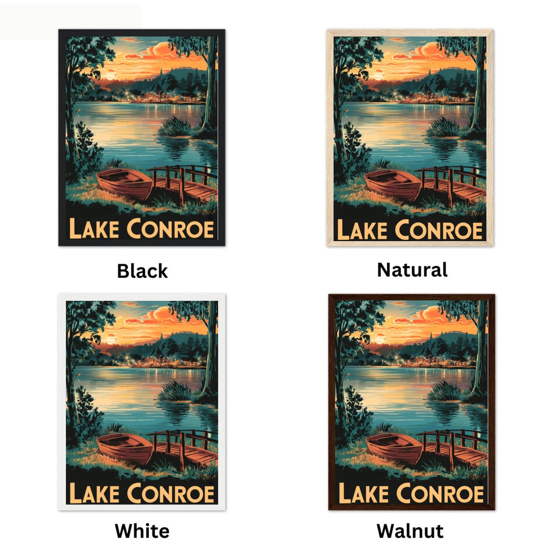 Lake Conroe Texas Vintage Sunset Waterfront Dock Boat Poster - Image 4
