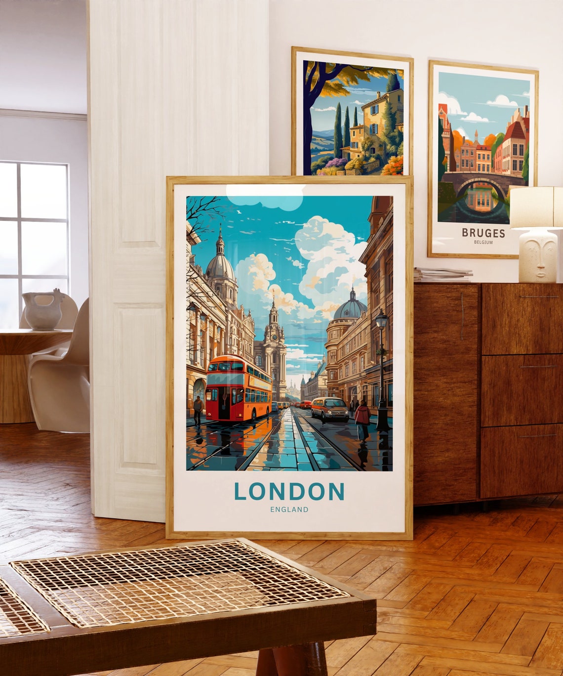 Personalized London England Red Double Decker Bus Street Poster - Image 5