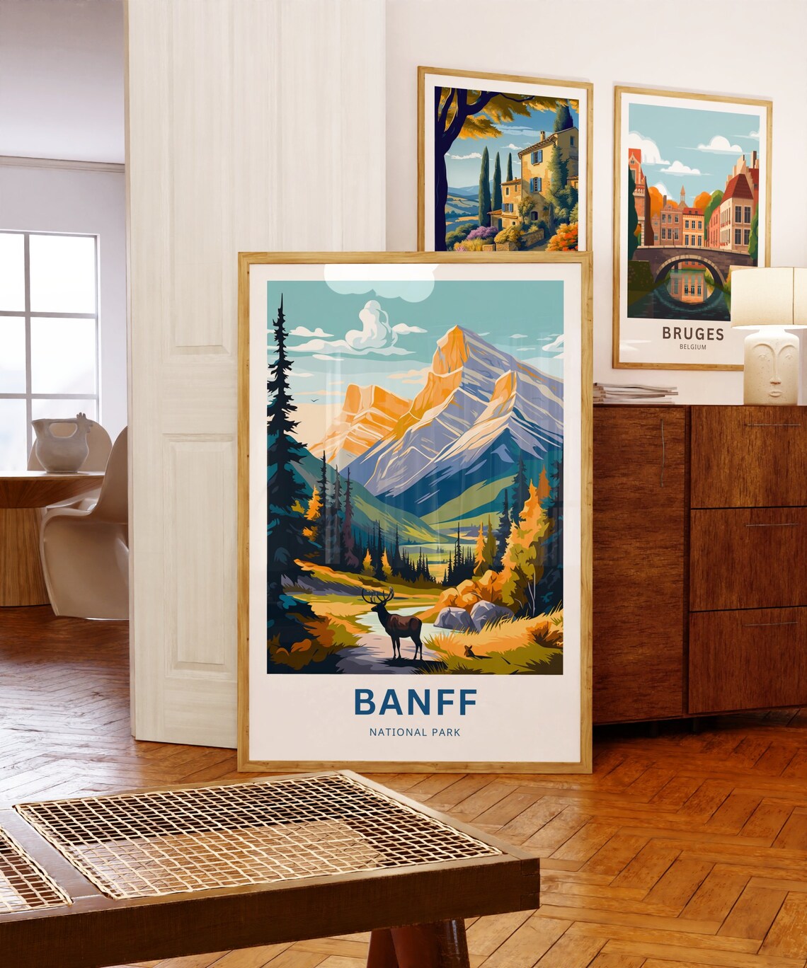 Banff National Park Elk Valley Mountain Travel Illustration Poster - Image 3