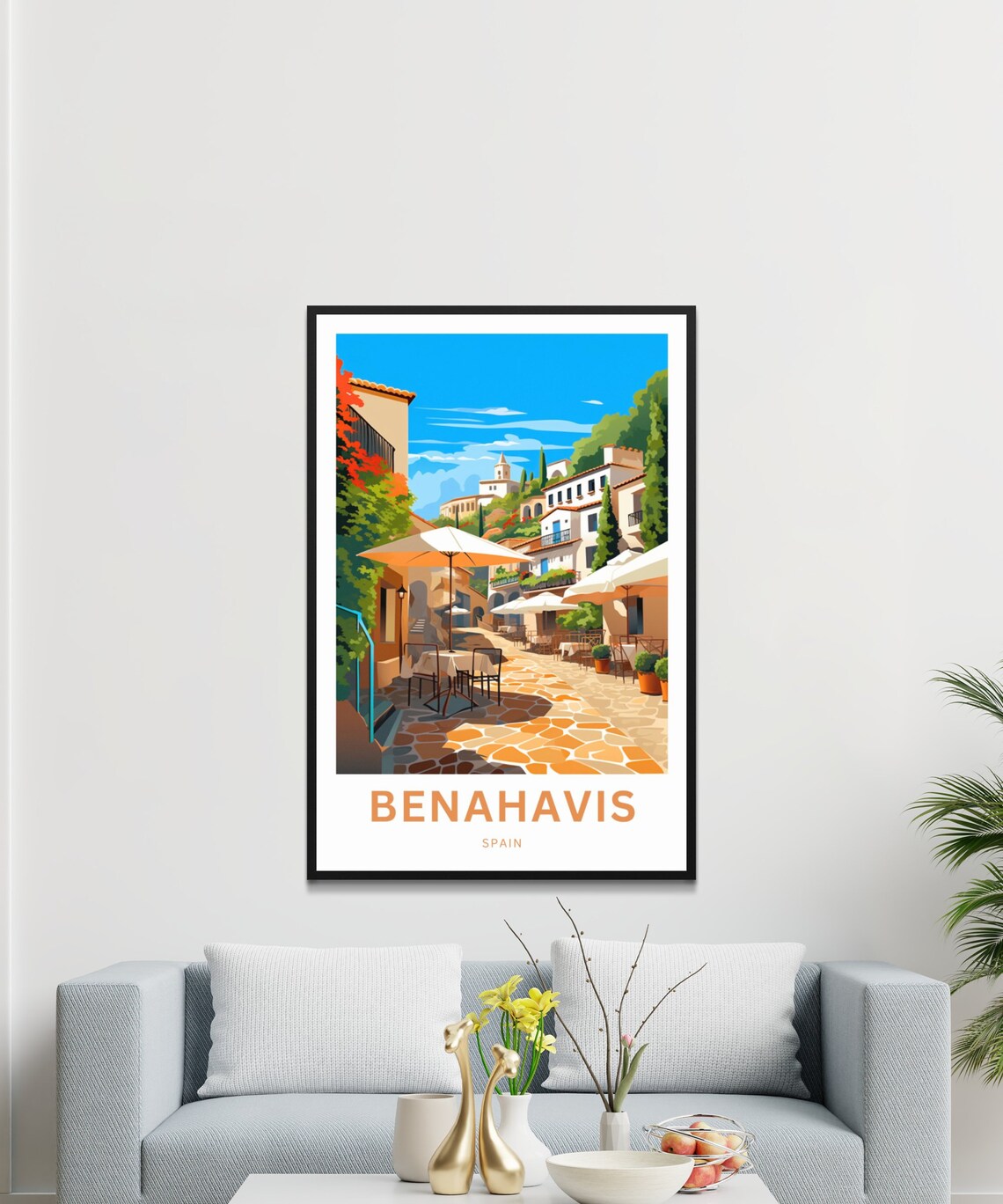 Benahavis Spain Scenic Sunny Village Street Cafe Travel Poster - Image 3