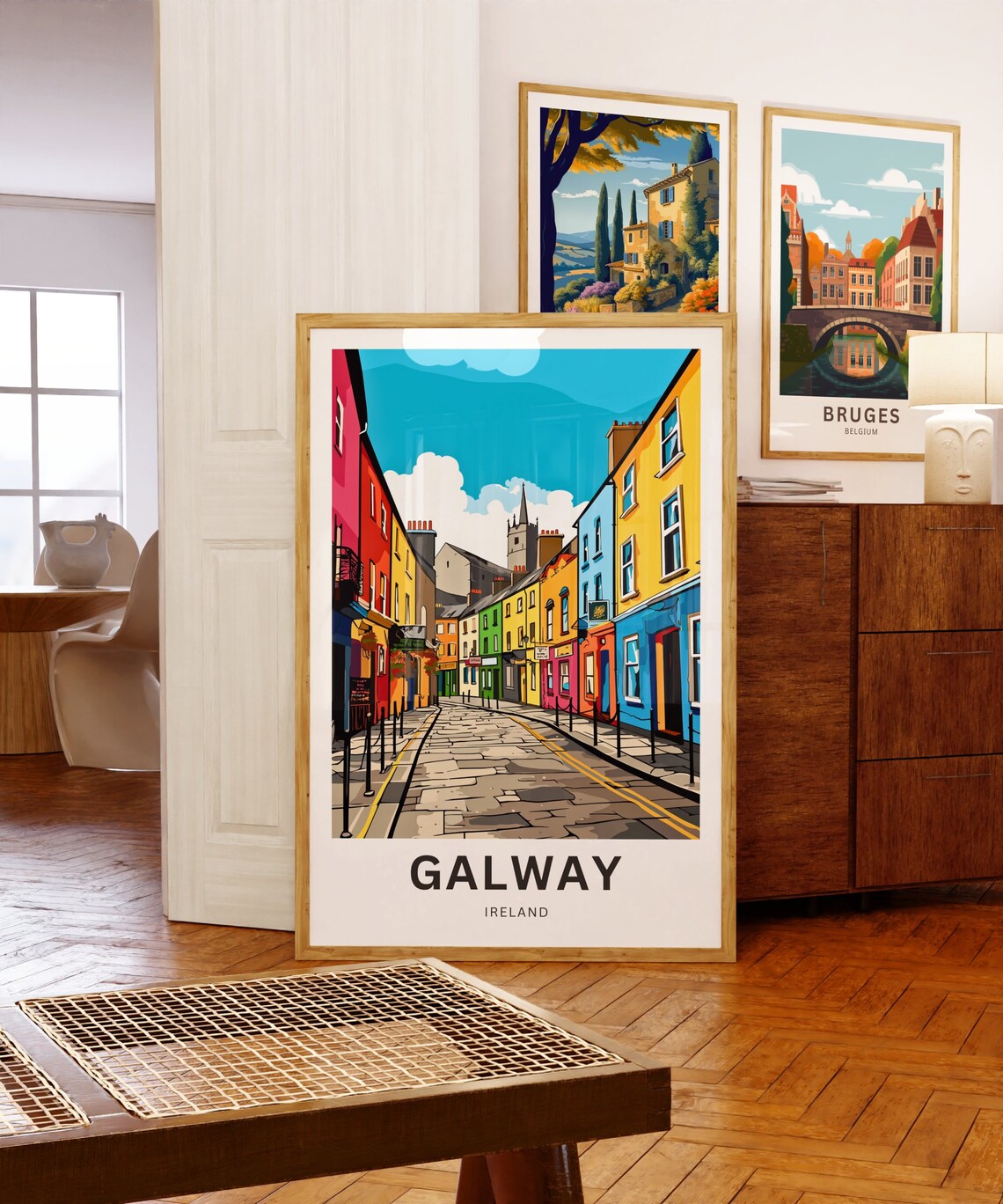 Galway Ireland Rainbow Painted Street and Church Spire Poster - Image 5