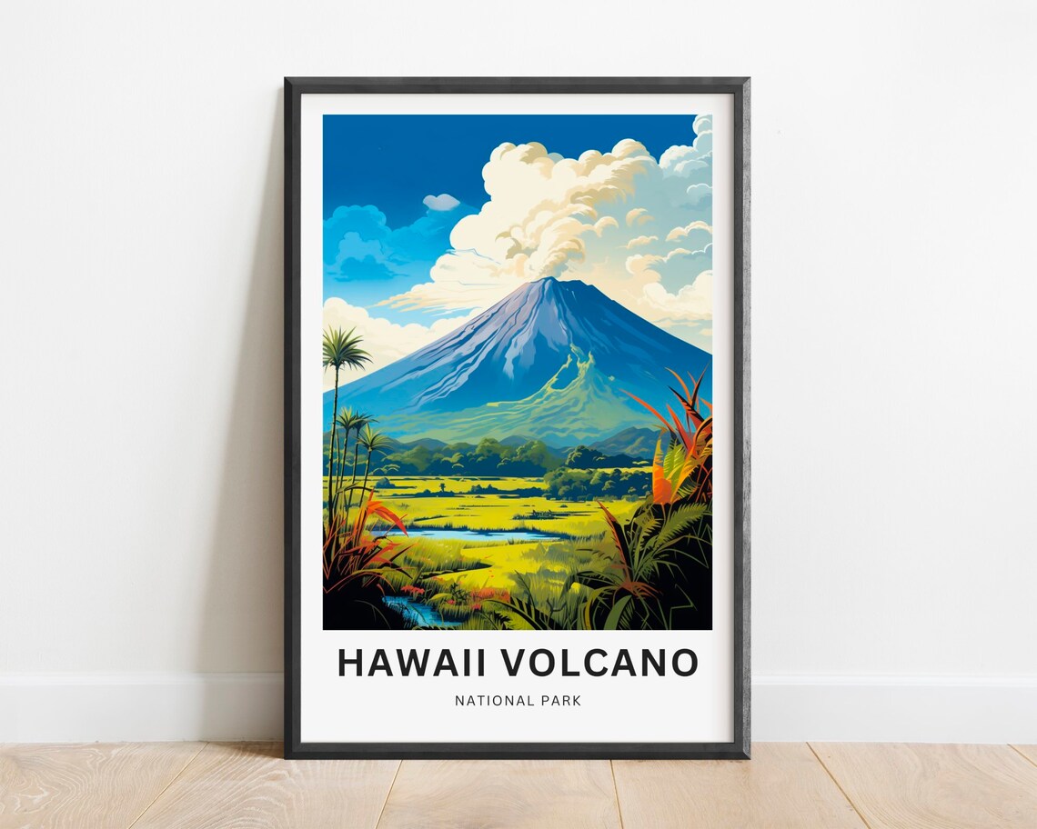 Hawaii Volcano National Park Smoky Crater Tropical Field Travel Poster