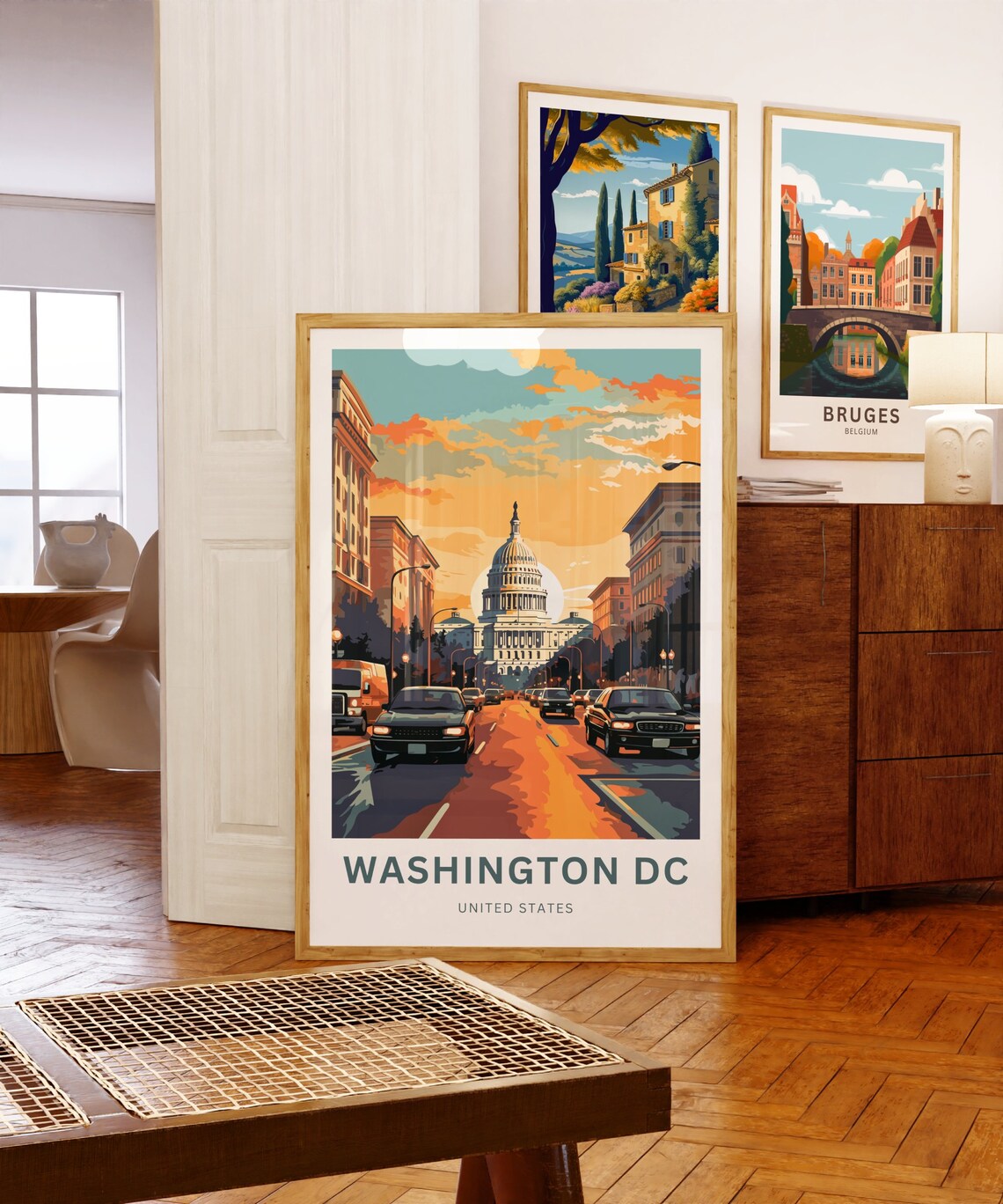 Washington DC Capitol Avenue Golden Hour Traffic Vintage Travel Poster - Image 5