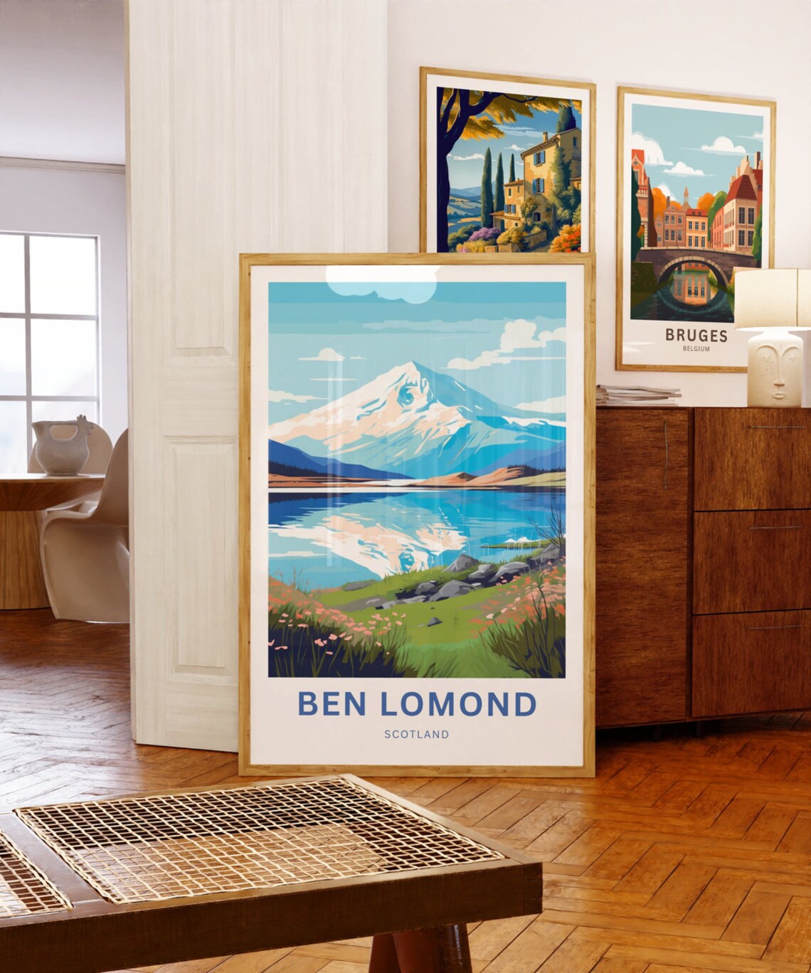 Ben Lomond Scotland Snowy Peak and Loch Vintage Mountain View Poster - Image 5