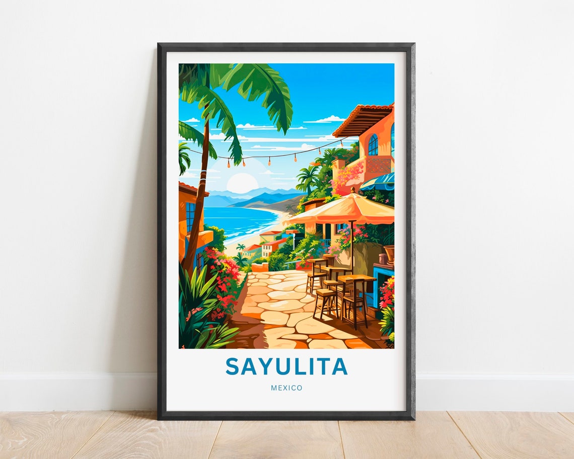 Sayulita Mexico Beachside Terrace Cafe Golden Ocean View Poster