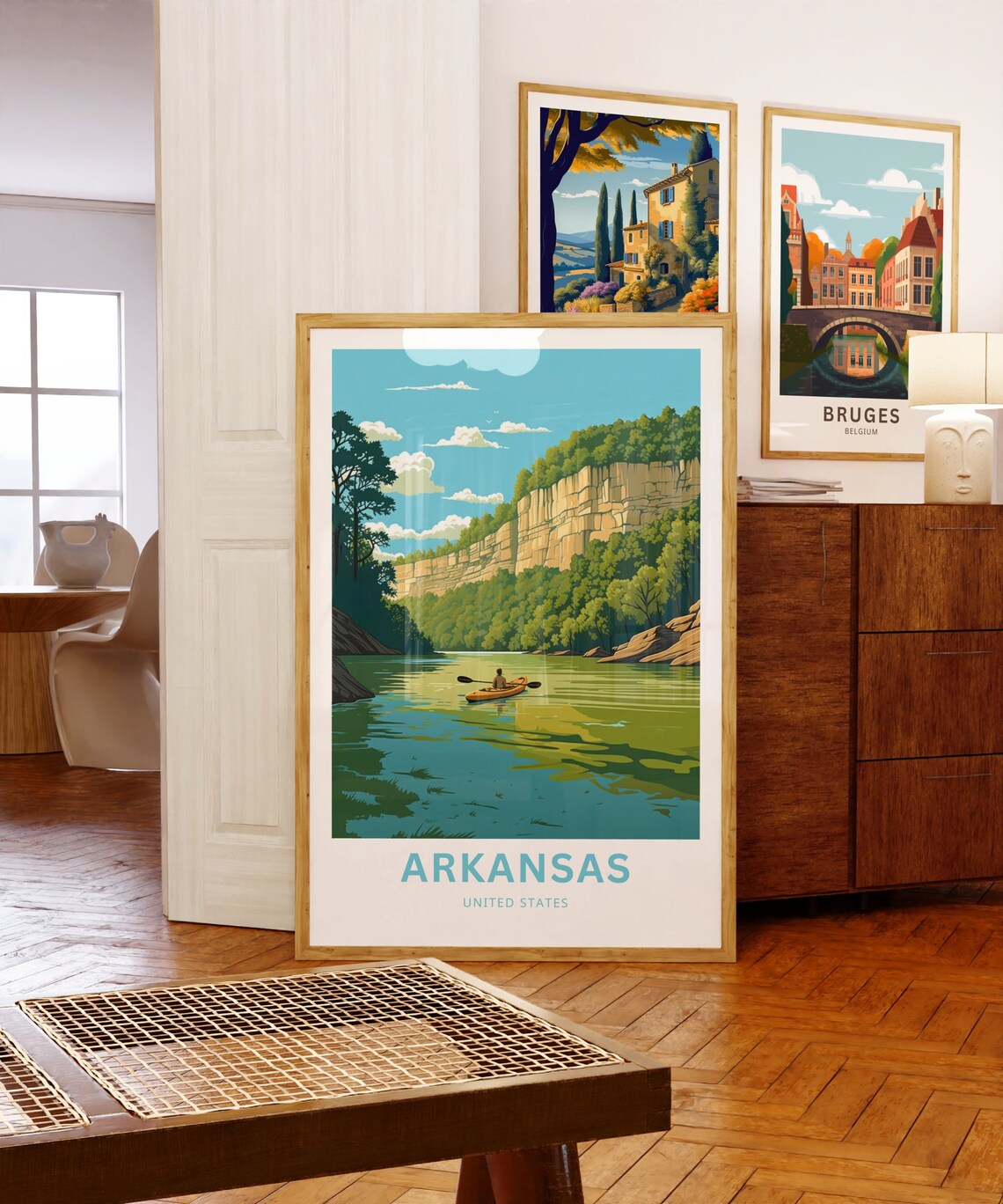 Arkansas Solo Kayaker on River Bluffs Calm Water Travel Poster - Image 5