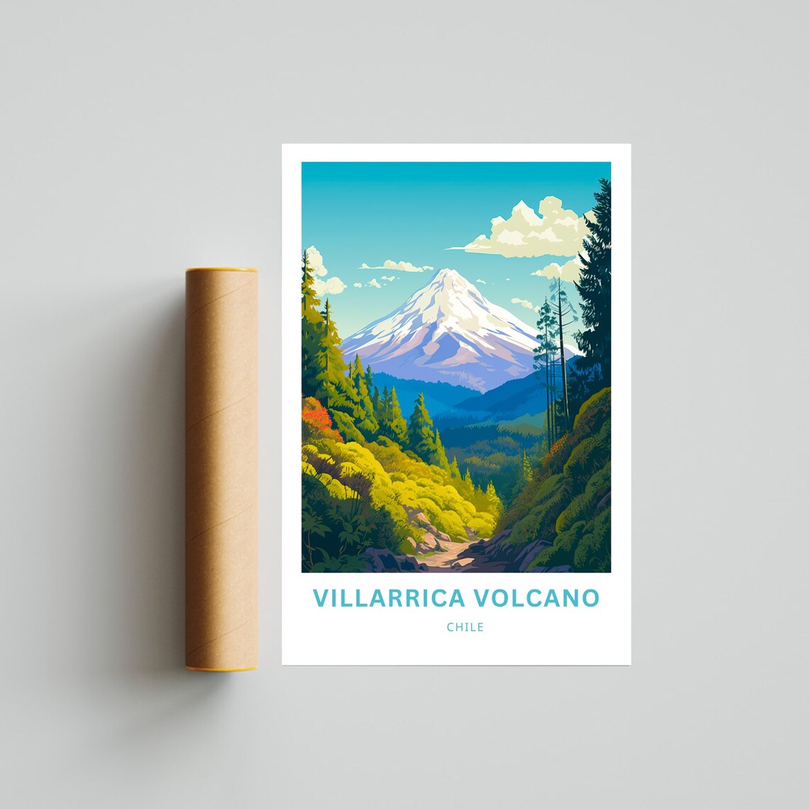 Villarrica Volcano Travel Poster, Chile Landscape - Image 4