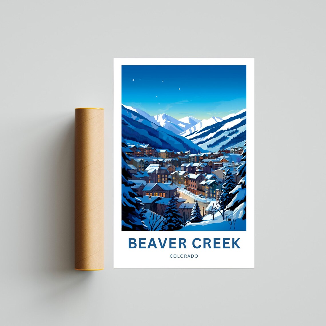 Beaver Creek Colorado Starry Night Snow Village Winter Poster - Image 4