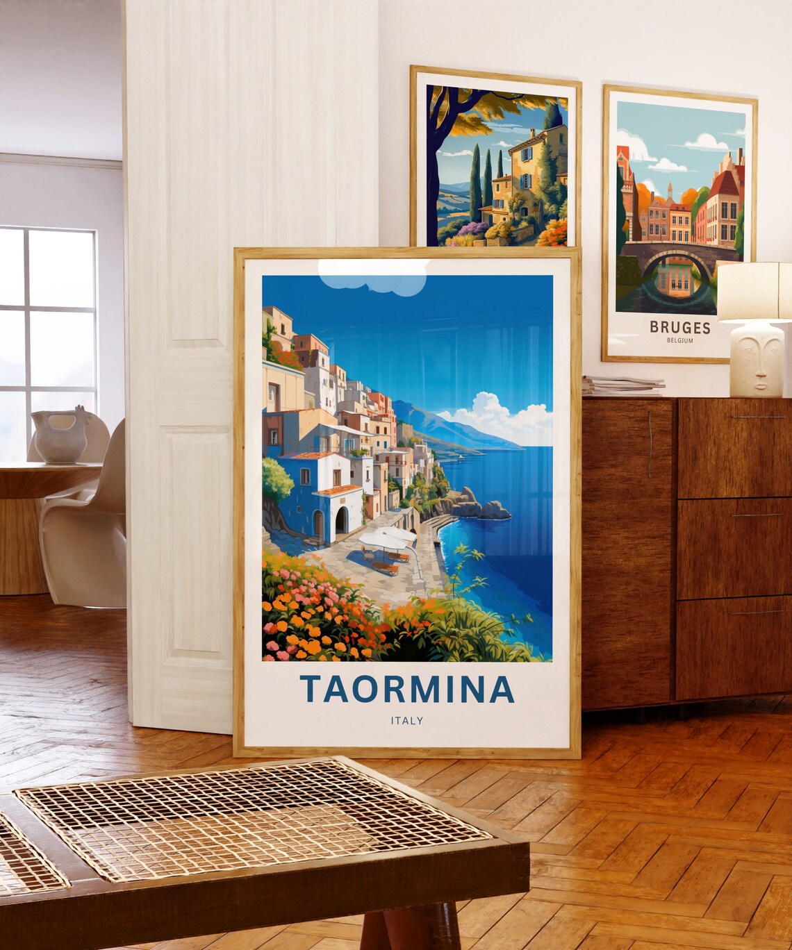 Personalized Taormina Italy Cliffside Town Flowers Travel Poster - Image 5
