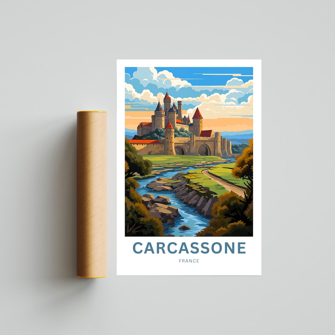 Carcassone France Medieval Fortress Castle Vintage Travel Poster - Image 4
