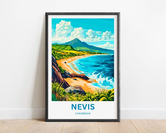 Nevis Travel Print Nevis Poster Caribbean Wall Art Framed Present Gift Caribbean Island Present