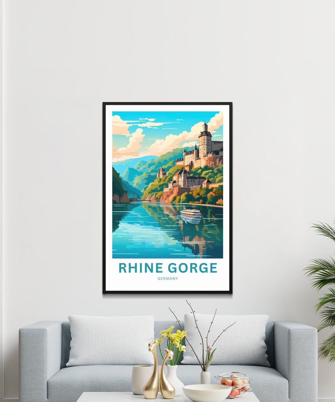 Rhine Gorge Germany Riverside Hilltop Castle Personalized Poster - Image 3