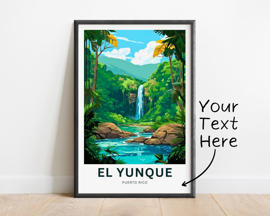 El Yunque Puerto Rico Customizable Waterfall Travel Poster Artwork