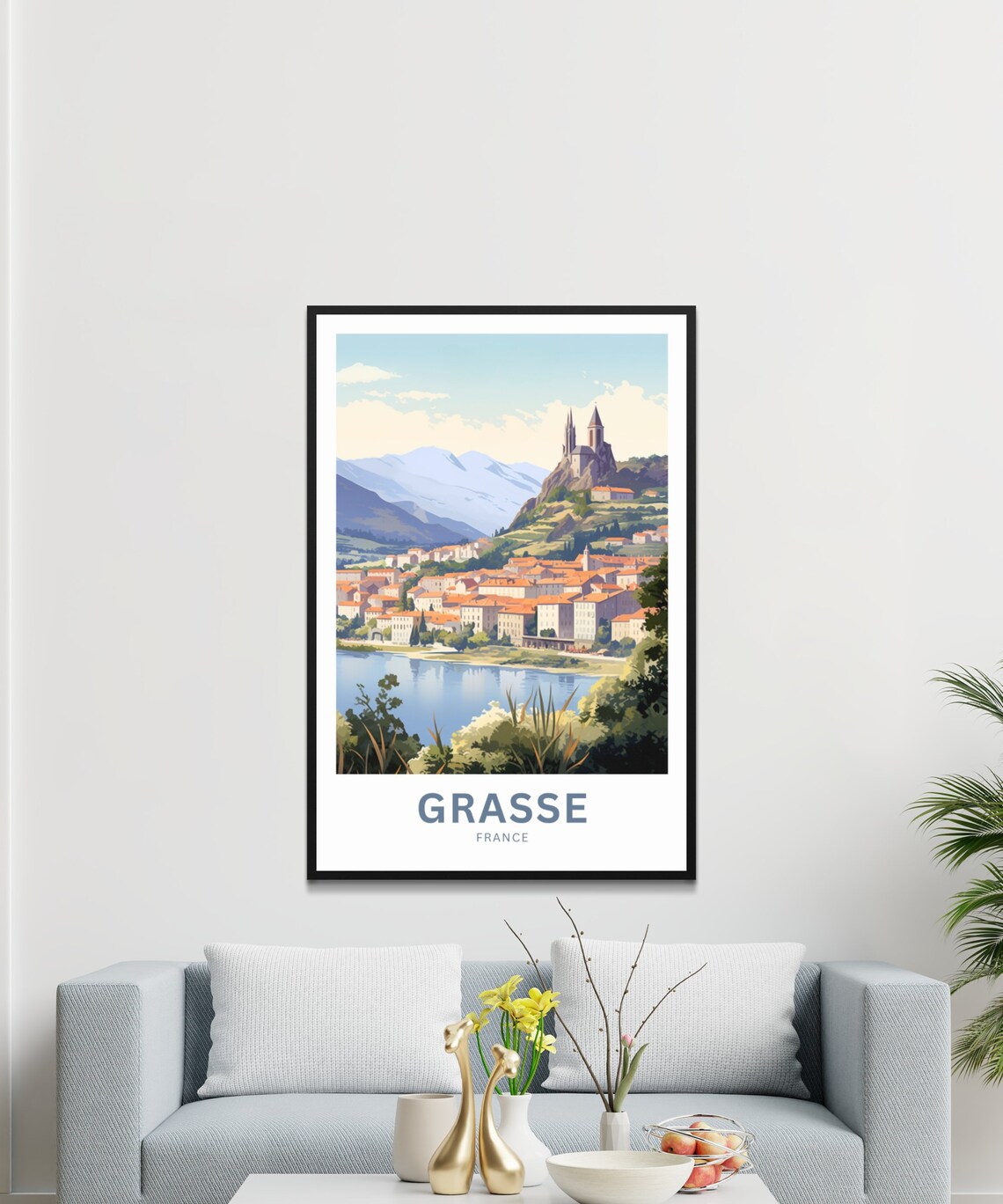 Grasse France Hilltop Cathedral Town Above the Lake Travel Poster - Image 3