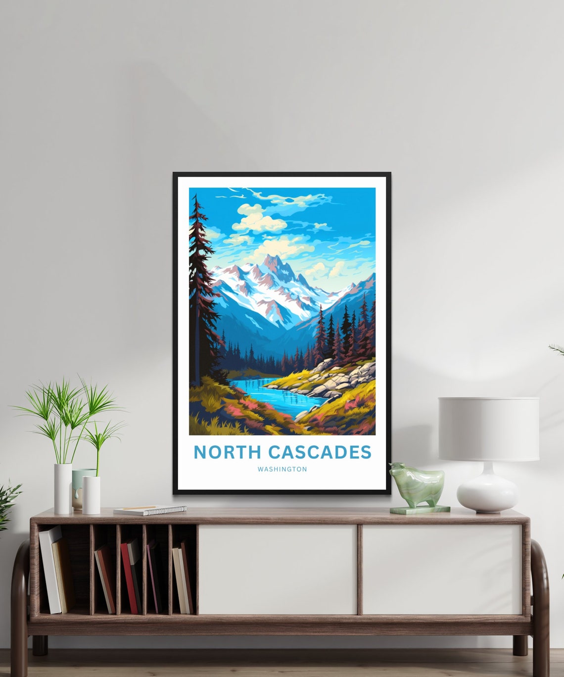 Personalized North Cascades Washington Snowy Peaks Lake Scene Poster - Image 2