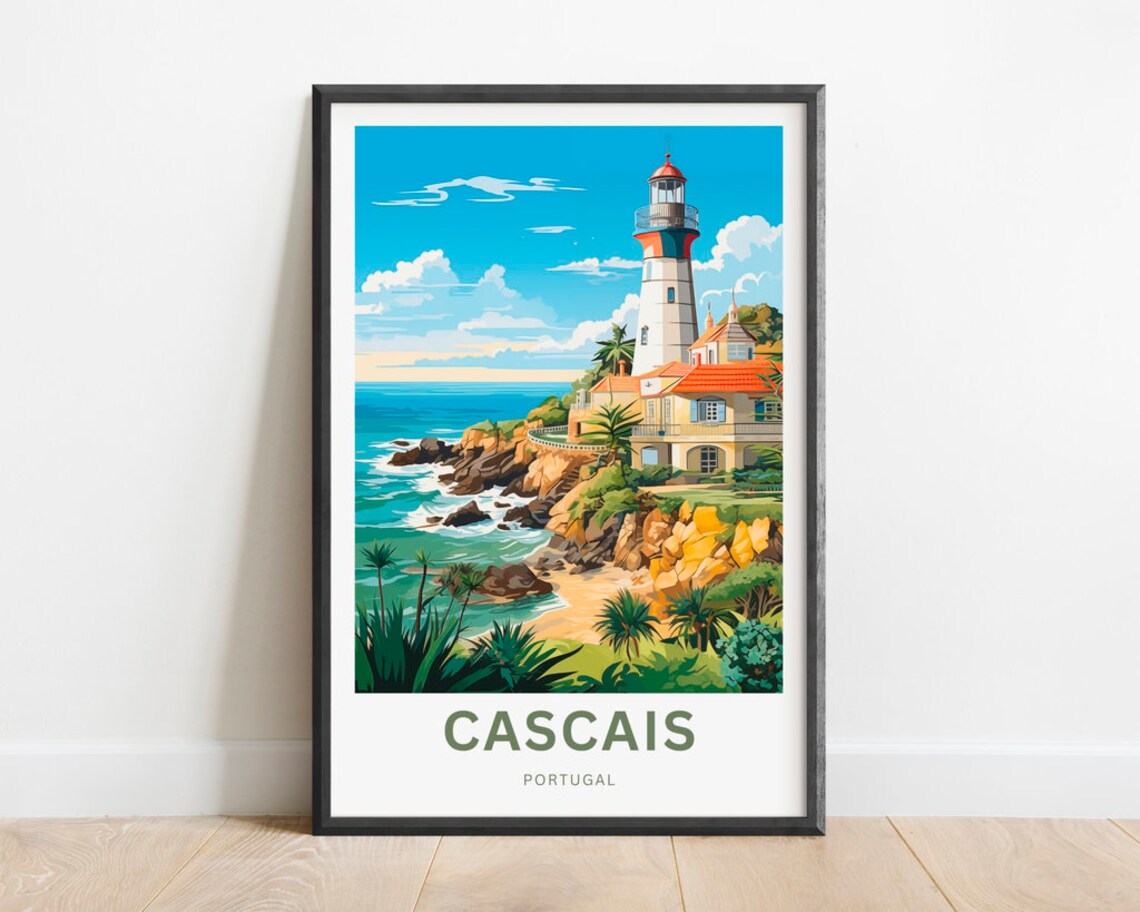 Cascais Portugal Atlantic Lighthouse Cliffs Coast Travel Poster