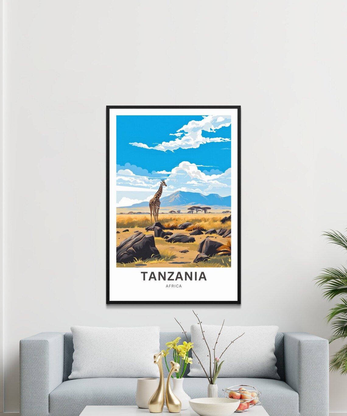Tanzania Giraffe Rocky Grassland Safari Adventure Travel Poster - Image 3