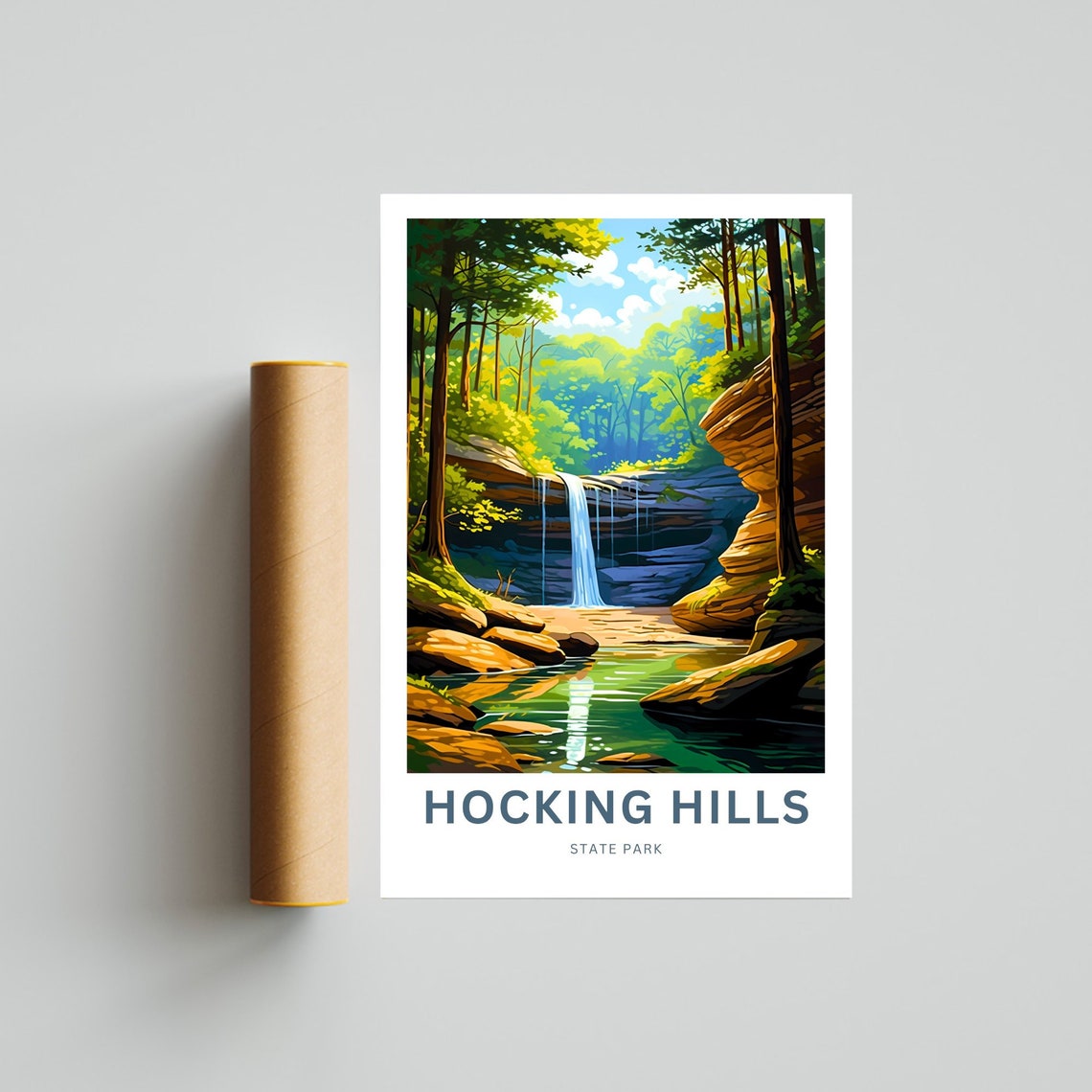 Hocking Hills State Park Forest Waterfall Scenic Gorge View Poster - Image 4
