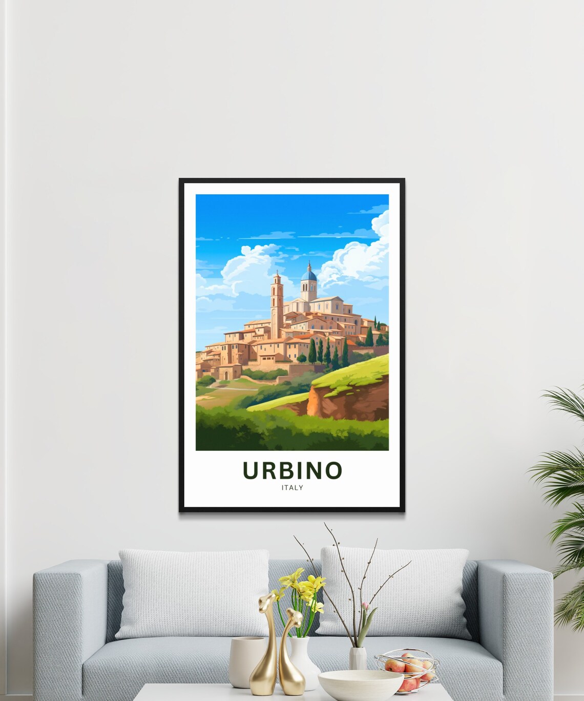 Urbino Italy Hilltop Town Blue Dome Terracotta Skyline Poster - Image 3