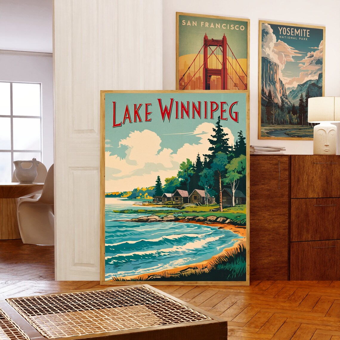 Lake Winnipeg Canada Vintage Cabin Shore Retro Travel Poster - Image 5