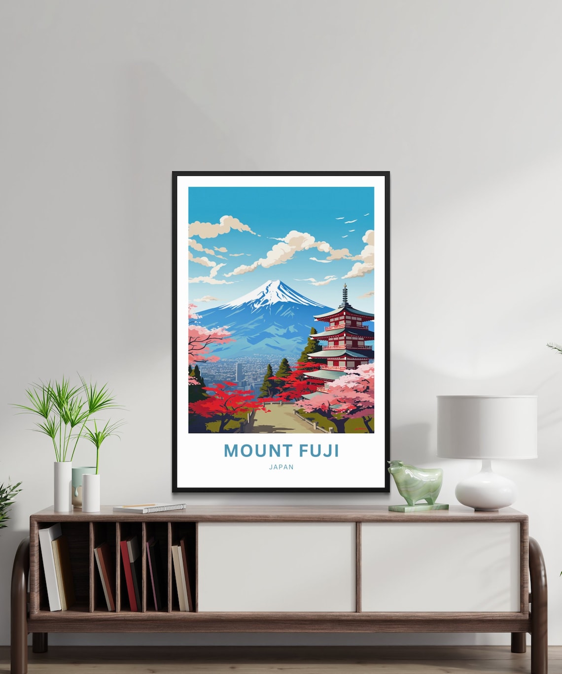 Mount Fuji Japan Red Pagoda Cherry Blossom Spring Travel Poster - Image 2