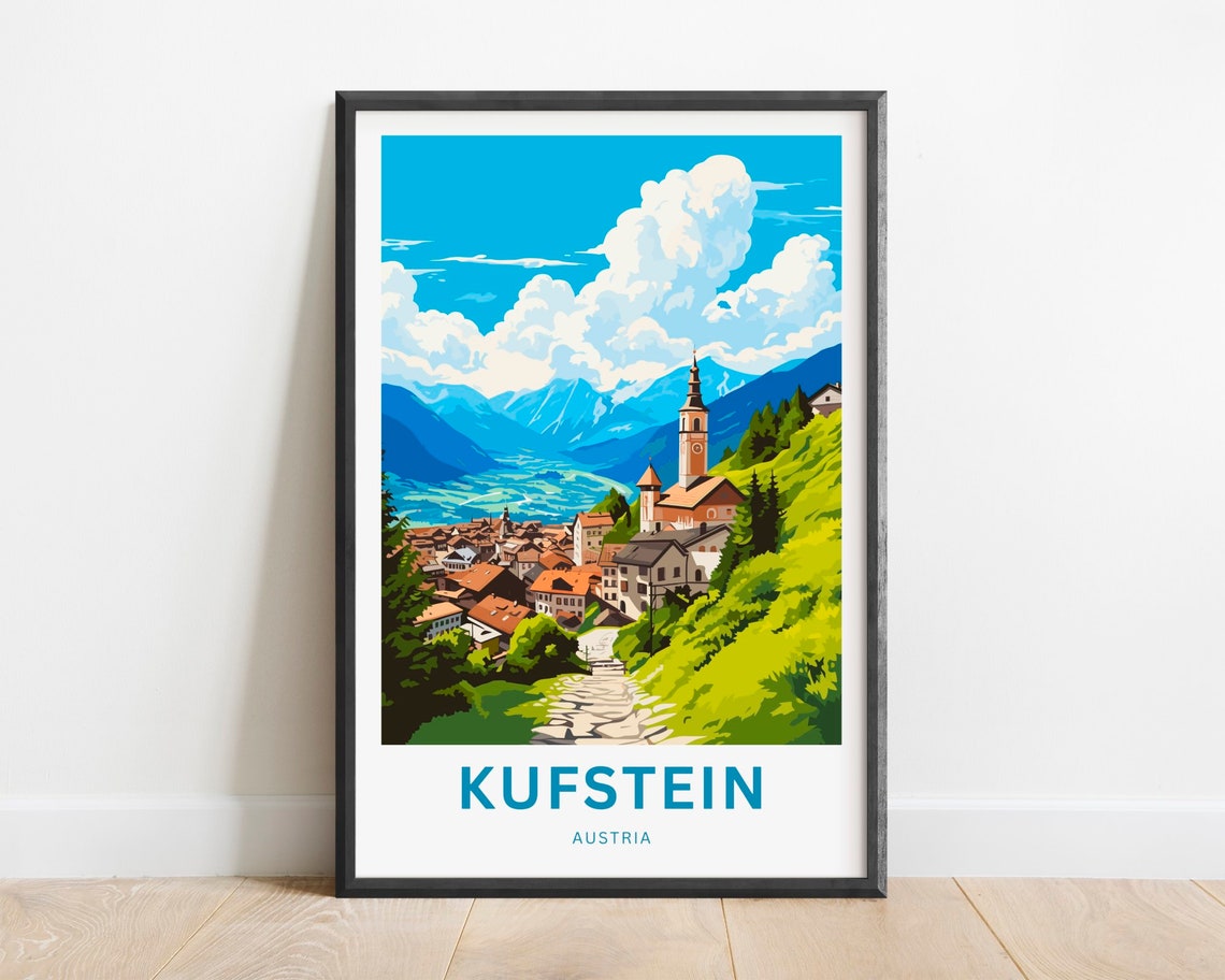 Kufstein Austria Tyrol Village Church Alpine Peaks Scene Poster