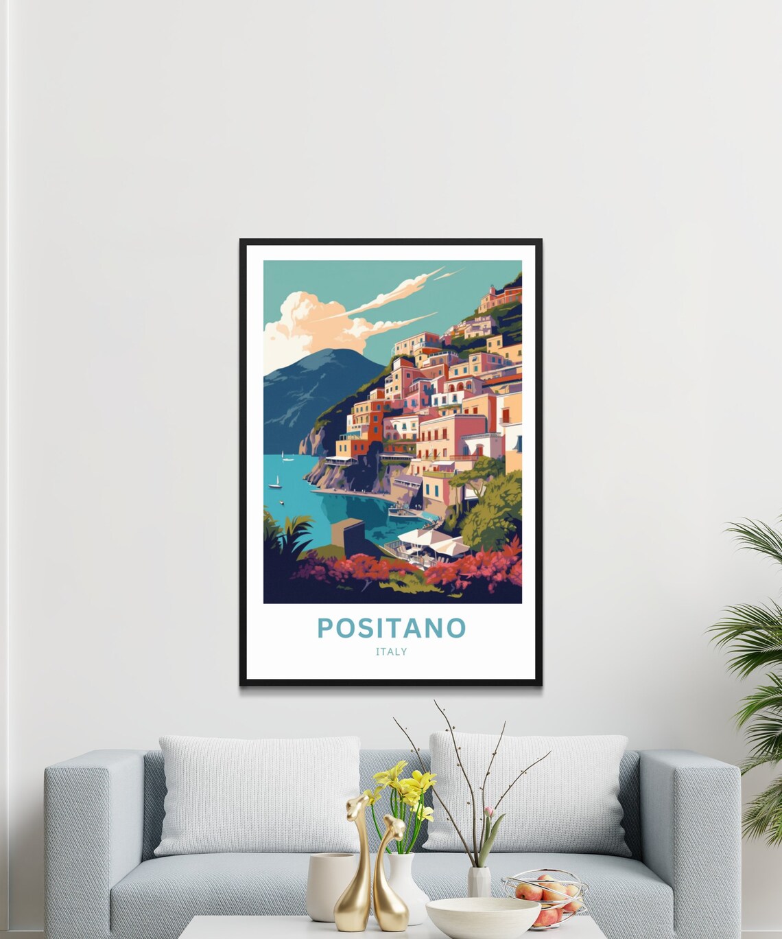 Positano Italy Pastel Cliffside Village Boats Beach Travel Poster - Image 4