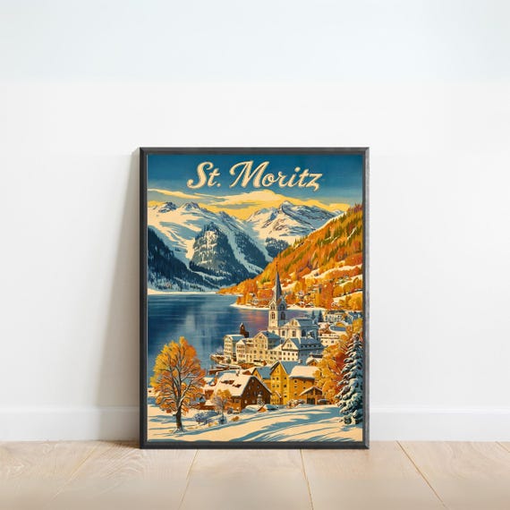 St Moritz Vintage Travel Poster St Moritz Print Switzerland Wall Art Framed Gift Switzerland Present