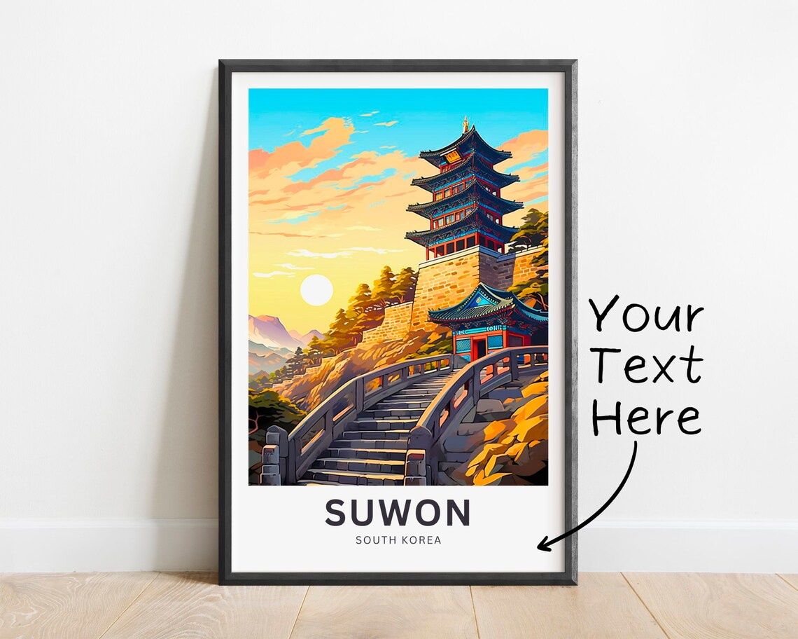 Suwon South Korea Personalized Hilltop Pagoda Sunset Travel Poster